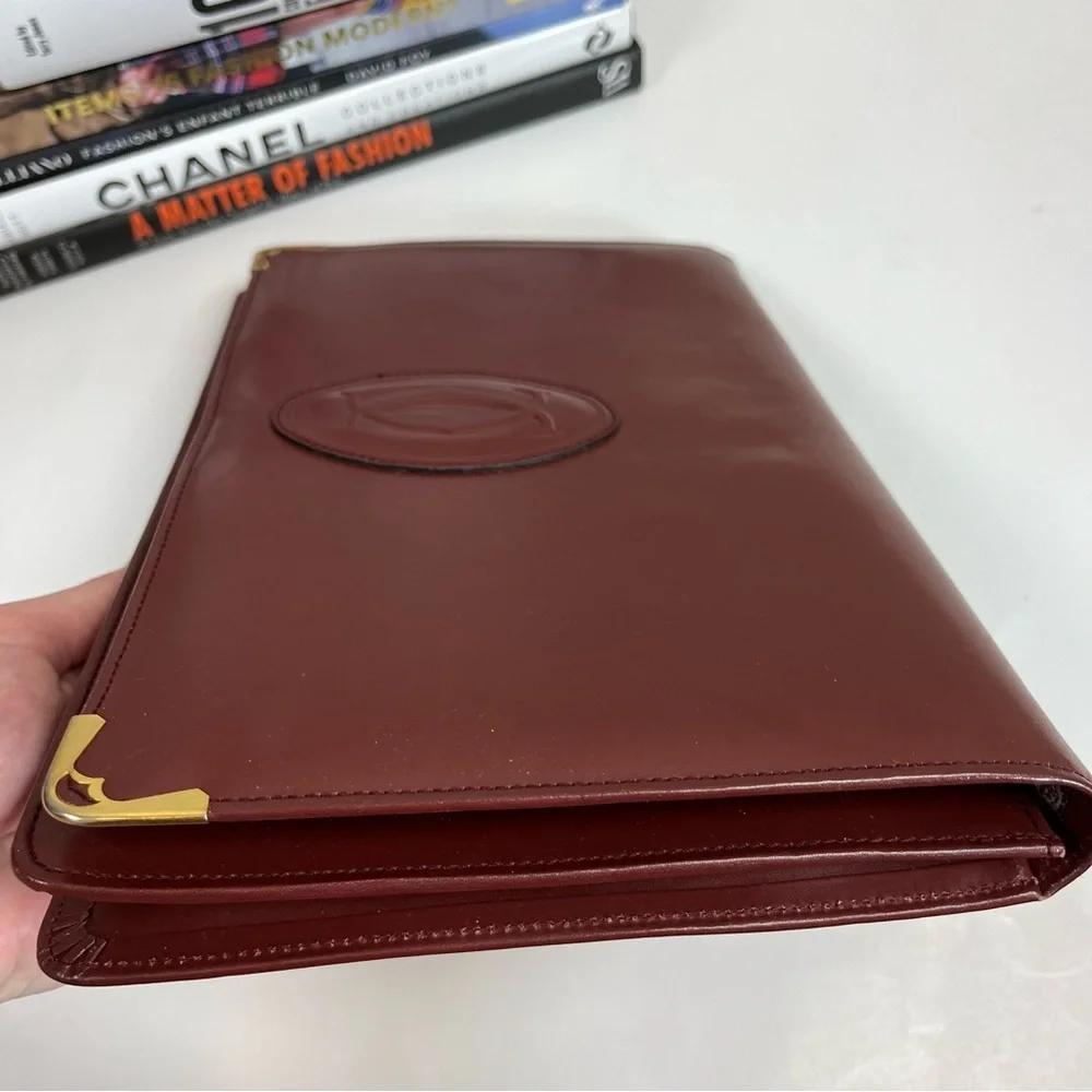 Cartier Clutch Bag Red Bordeaux Burgundy Leather Gold Hardware Large
